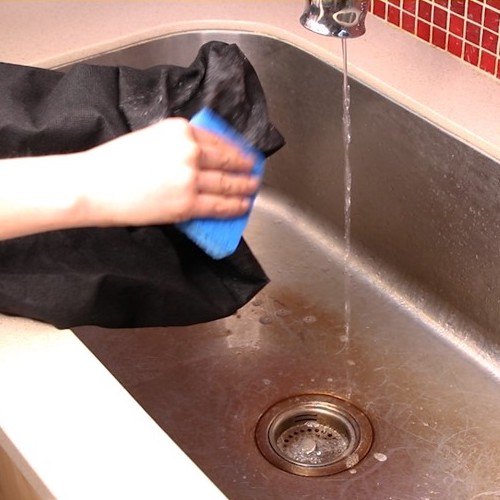 Image of reusable bag being washed