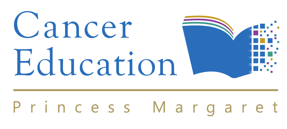 Cancer Education Logo - an open book with a digital elements on one side